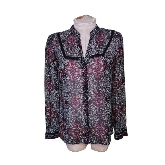 KUT from The Kloth Camila Sheer Top Black/Fuchsia XS Boho - Picture 1 of 4